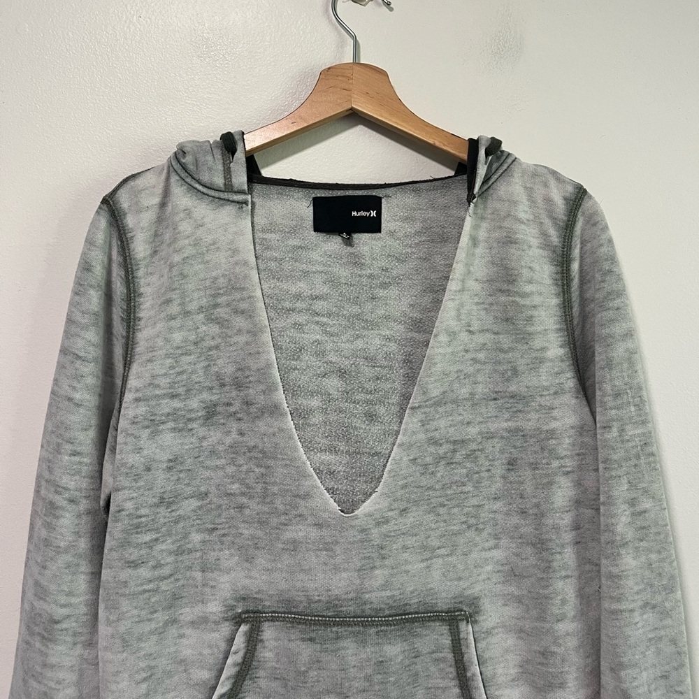 Hurley Grey Deep V-Neck Hoodie Sweatshirt (Size L) - Picture 11 of 15